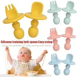 Cubiertos de silicona para bebé - Tenedor y cuchara entrenamiento