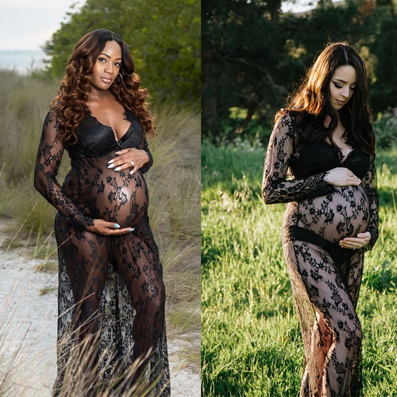 Vestido de maternidad maxi de encaje con cuello en V - sesion de fotos - imagen 2