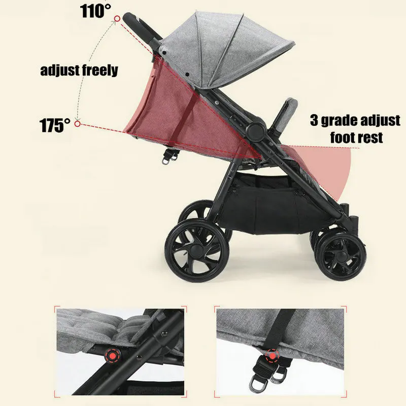 Cochecito gemelar plegable con ruedas reforzadas y doble asiento - imagen 4