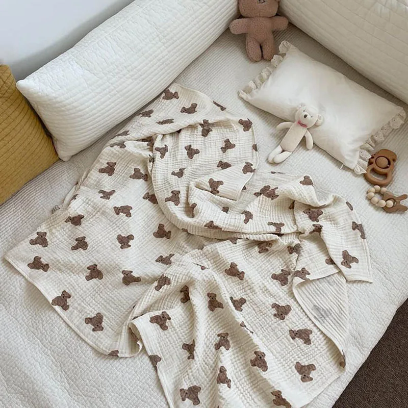Manta envolvente de muselina para bebé estampado oso