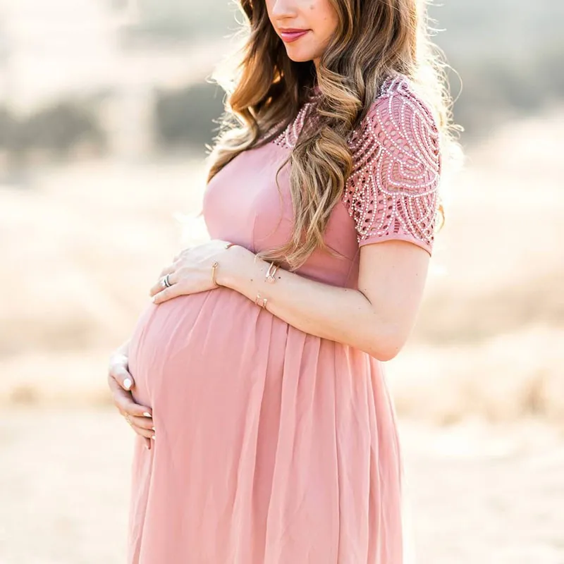 Vestido maternidad gasa encaje manga corta sesion fotos embarazo - imagen 2