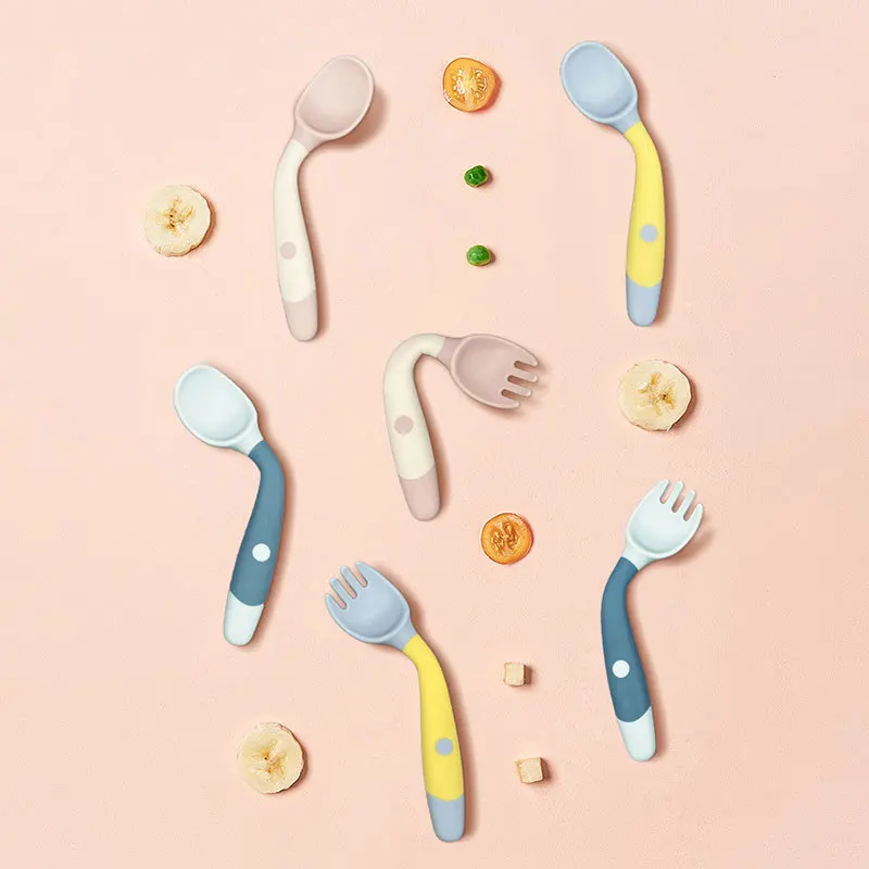 Set de cubiertos de silicona para bebé – Cuchara y tenedor de aprendizaje