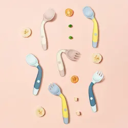 Set de cubiertos de silicona para bebé – Cuchara y tenedor de aprendizaje