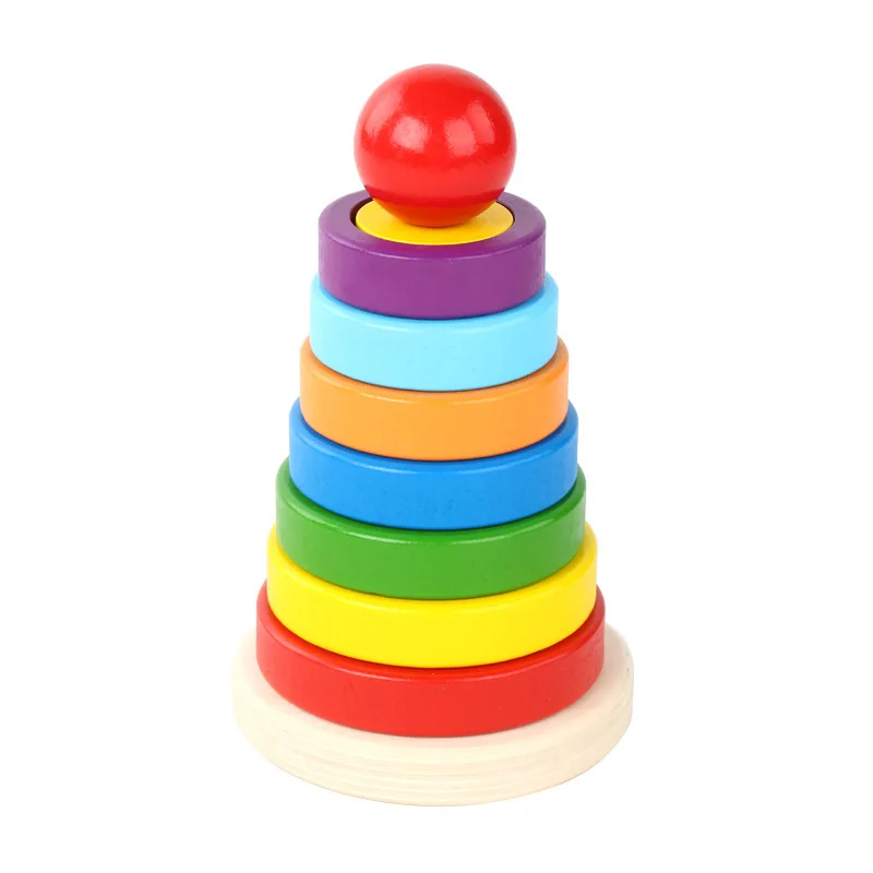 Torre arcoíris de madera – Rompecabezas educativo infantil para niños - imagen 5