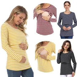 Camiseta maternity a rayas – Algodón manga larga para embarazo y posparto