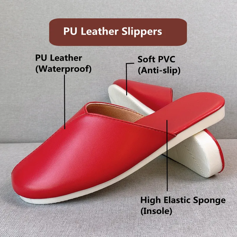 Zapatillas de interior de cuero PU impermeables para mujer - imagen 3