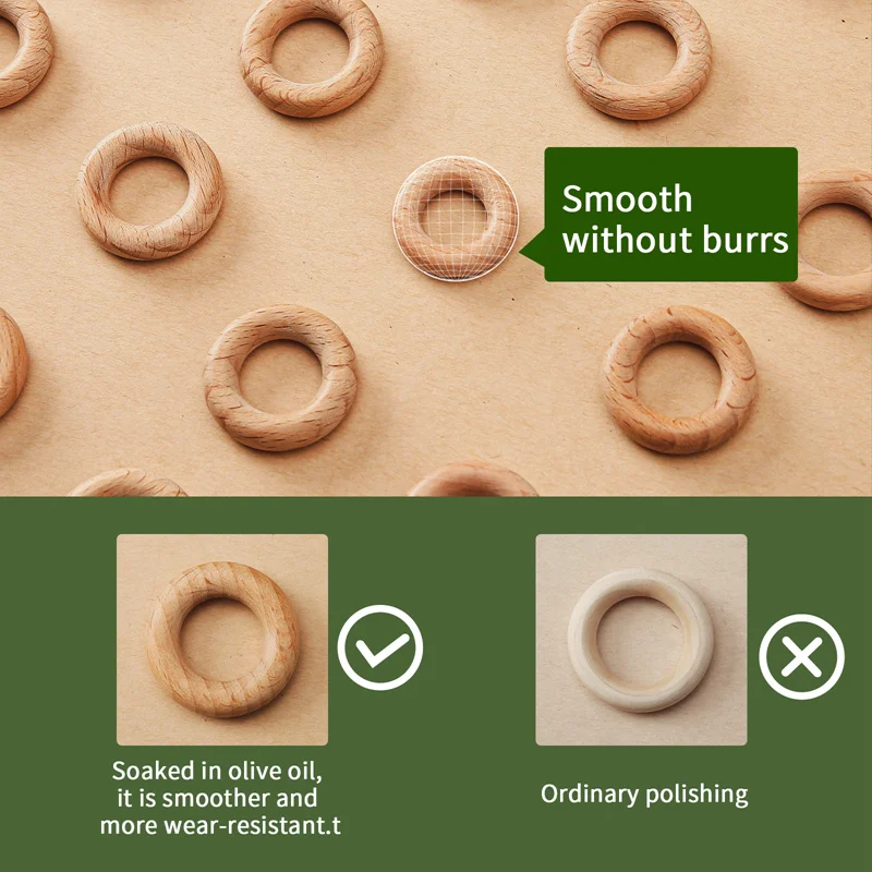 Conjunto de anillos de madera natural en diferentes tamaños