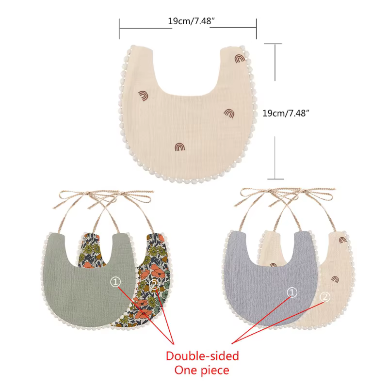 Pañuelo babero doble cara con borlas y estampado floral para bebé - imagen 3