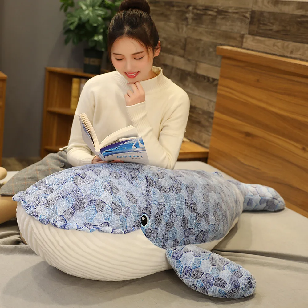 Almohada de peluche tiburón azul gigante suave para bebés y niños