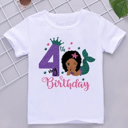 Camiseta sirenita con números para niña – Manga corta de algodón
