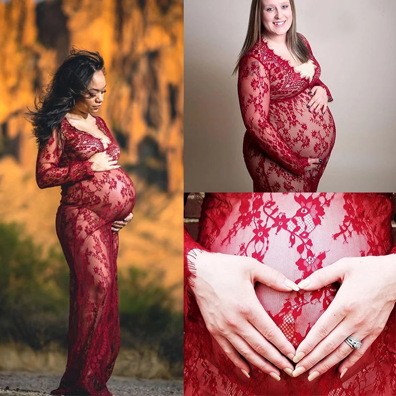 Vestido de maternidad maxi de encaje con cuello en V - sesion de fotos - imagen 5