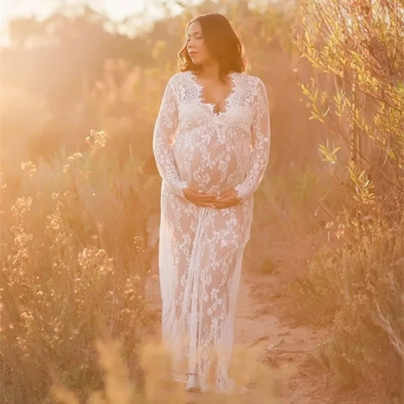 Vestido de maternidad maxi de encaje con cuello en V - sesion de fotos