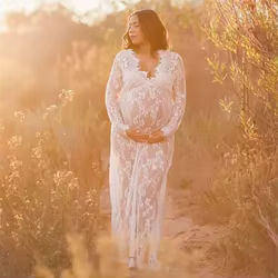 Vestido de maternidad maxi de encaje con cuello en V - sesion de fotos