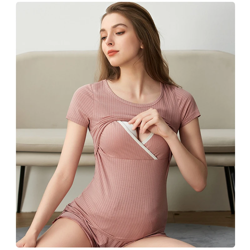 Pijama maternal de rayón suave con apertura para lactancia – Tallas M-3XL - imagen 2