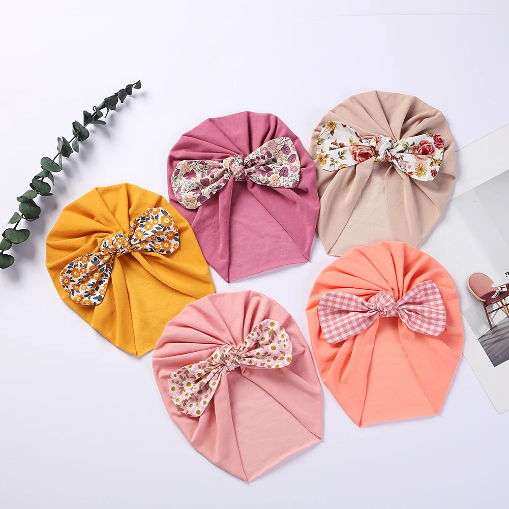 Gorro bebé con lazo floral y orejas de oso - turbante suave - imagen 4