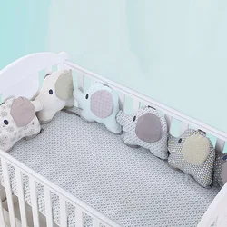 Protector de cuna acolchado con elefante y cojín suave infantil