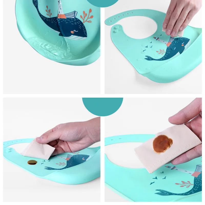Babero de silicona impermeable para bebé con dibujos y ajuste - imagen 5