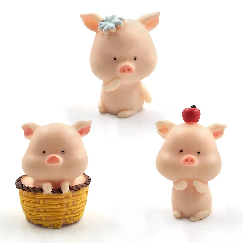 Estatuilla infantil de cerdito con musgo y hadas – Figura decorativa