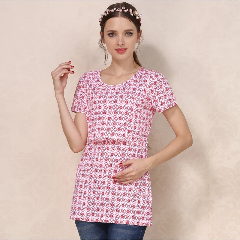 Camiseta de lactancia manga corta algodón cuello redondo posparto
