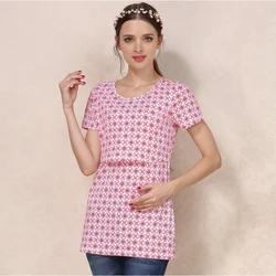 Camiseta de lactancia manga corta algodón cuello redondo posparto