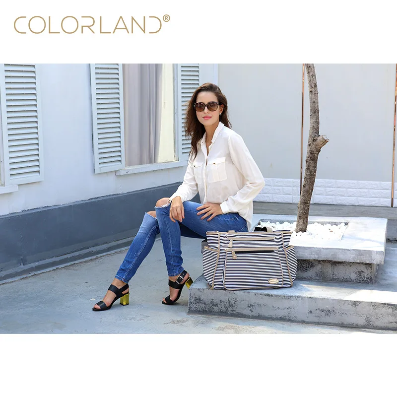 Bolsa de pañales Colorland a rayas blanco y negro para viaje - imagen 5