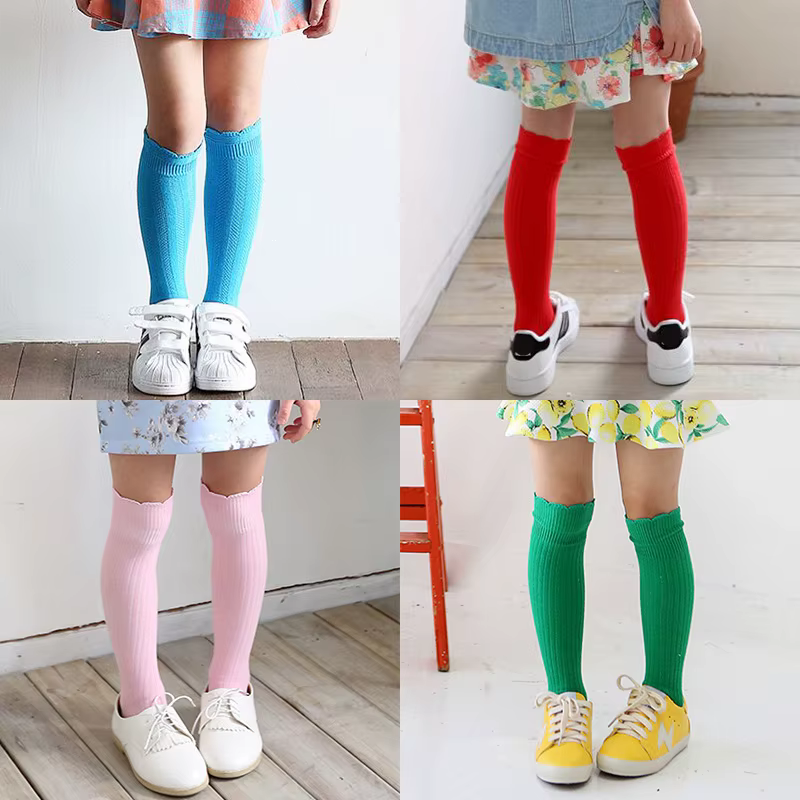 Calcetines altos de algodón transpirable para niña – Escuela y todo el año
