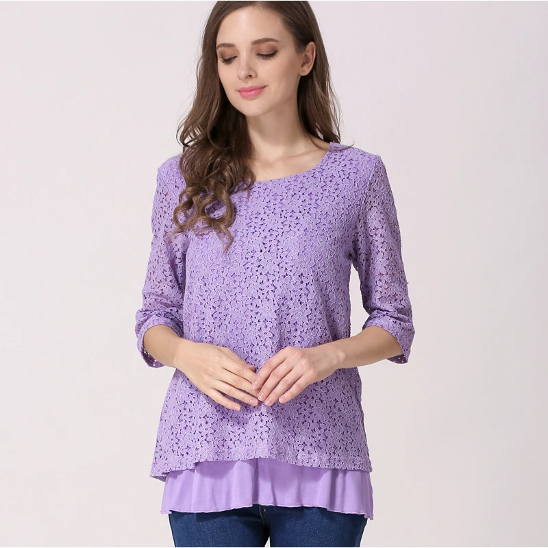 Camiseta de lactancia con encaje de manga tres cuartos transpirable - imagen 3