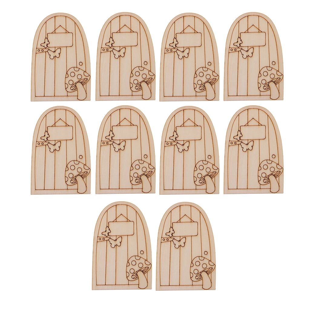 Juego de 10 puertas de hadas en madera sin pintar, 10 cm de alto - imagen 4