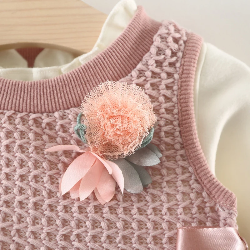 Vestido de otoño de punto para niñas con efecto conjunto manga larga - imagen 4