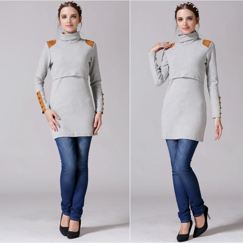 Vestido de lactancia de cuello alto para embarazo y otoño - imagen 4