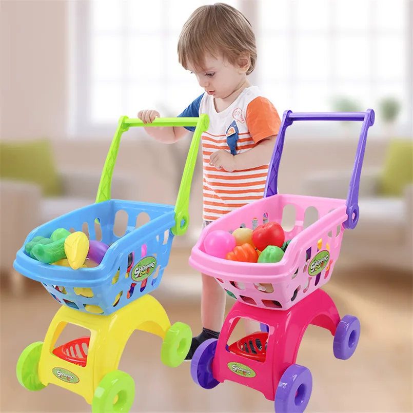 Carrito supermercado niños con frutas imitación set juego