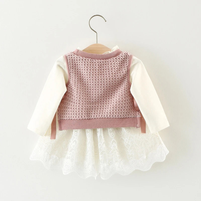 Vestido de otoño de punto para niñas con efecto conjunto manga larga - imagen 2