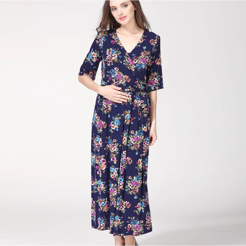 Vestido de lactancia y maternidad, manga larga floral para exterior - imagen 5
