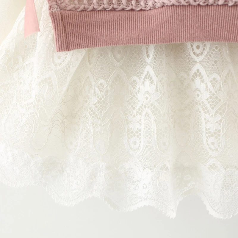 Vestido de otoño de punto para niñas con efecto conjunto manga larga - imagen 3
