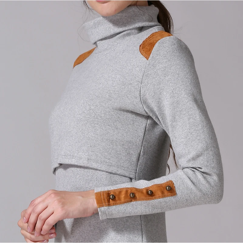 Vestido de lactancia de cuello alto para embarazo y otoño - imagen 5