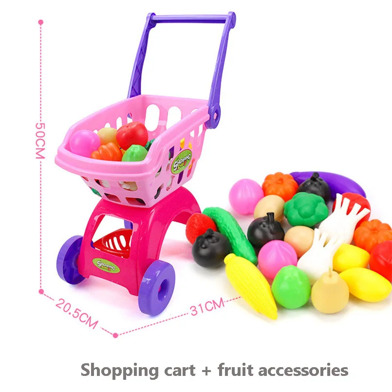 Carrito supermercado niños con frutas imitación set juego - imagen 4