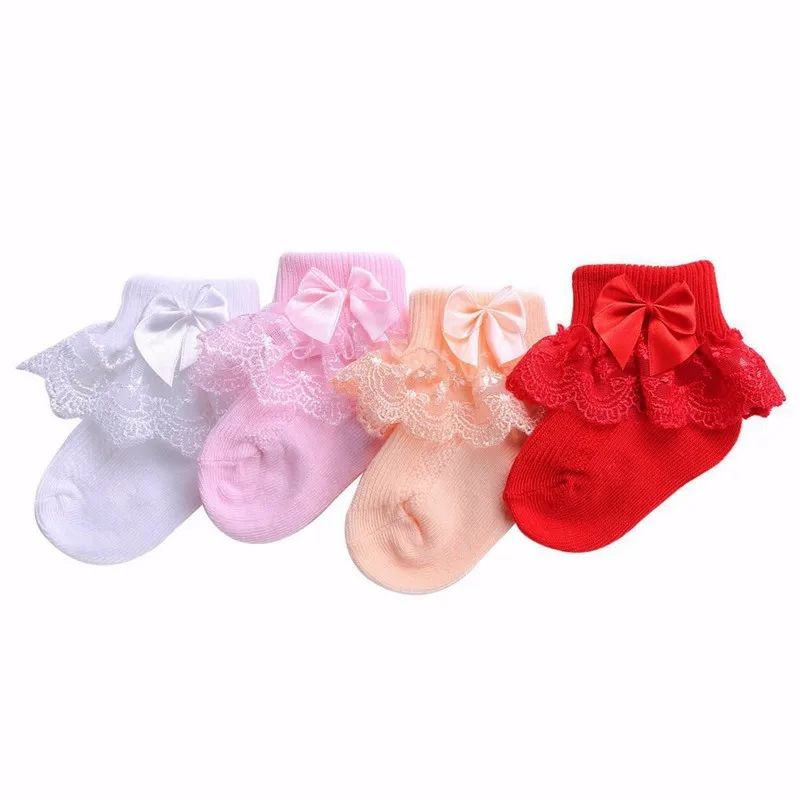 Calcetines de encaje con lazo para niña recién nacida