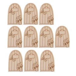 Juego de 10 puertas de hadas en madera sin pintar, 10 cm de alto