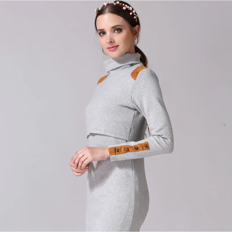 Vestido de lactancia de cuello alto para embarazo y otoño - imagen 3