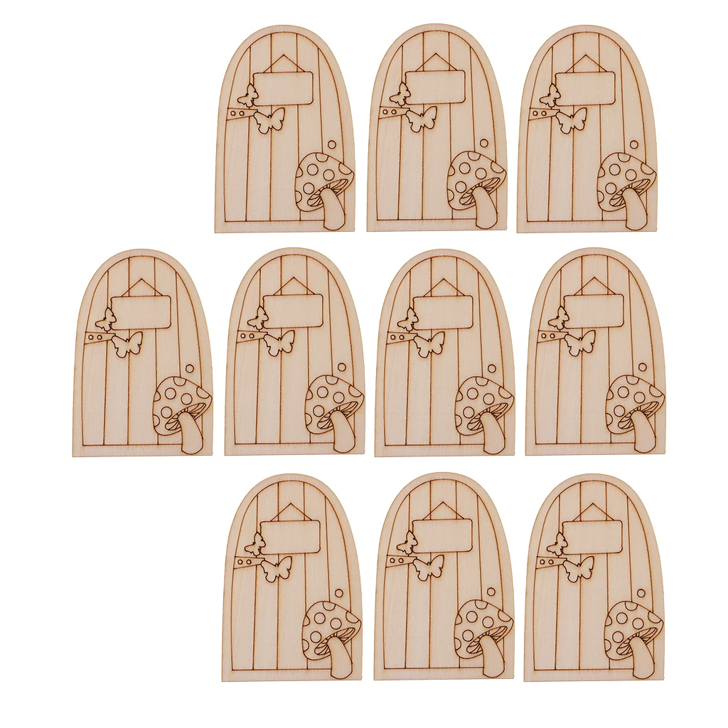 Juego de 10 puertas de hadas en madera sin pintar, 10 cm de alto - imagen 3