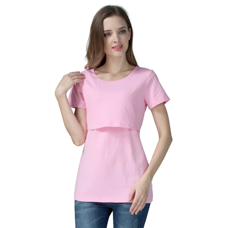 Camiseta de lactancia algodón manga corta para verano posparto - imagen 2