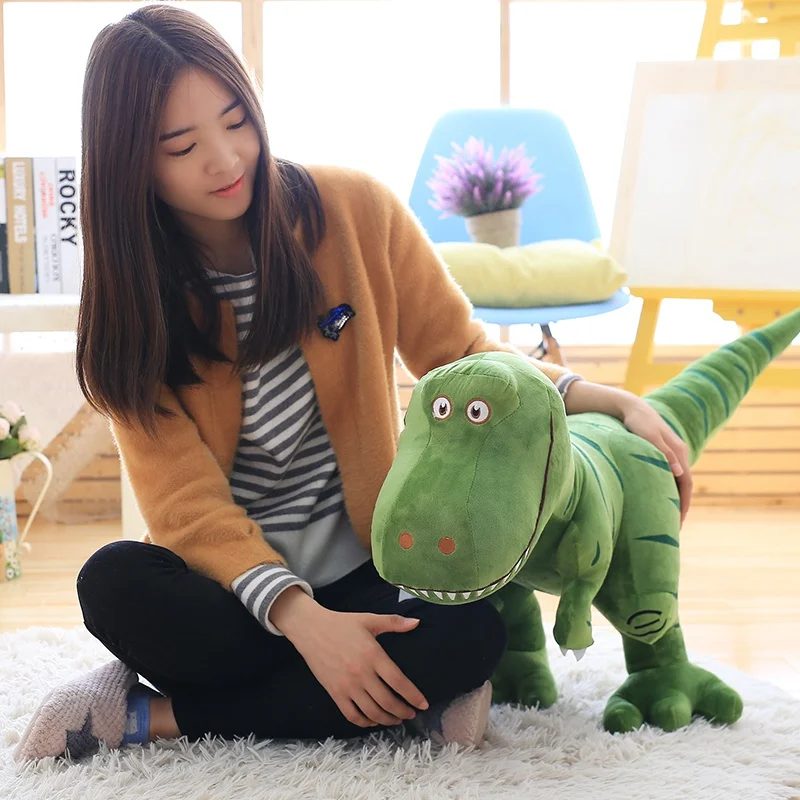 Peluche tiranosaurio verde/gris de felpa corta