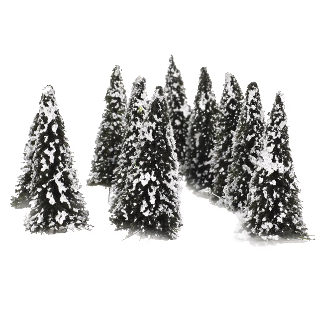 Árbol modelo de nieve en escala N mostrando detalle del tronco y ramas