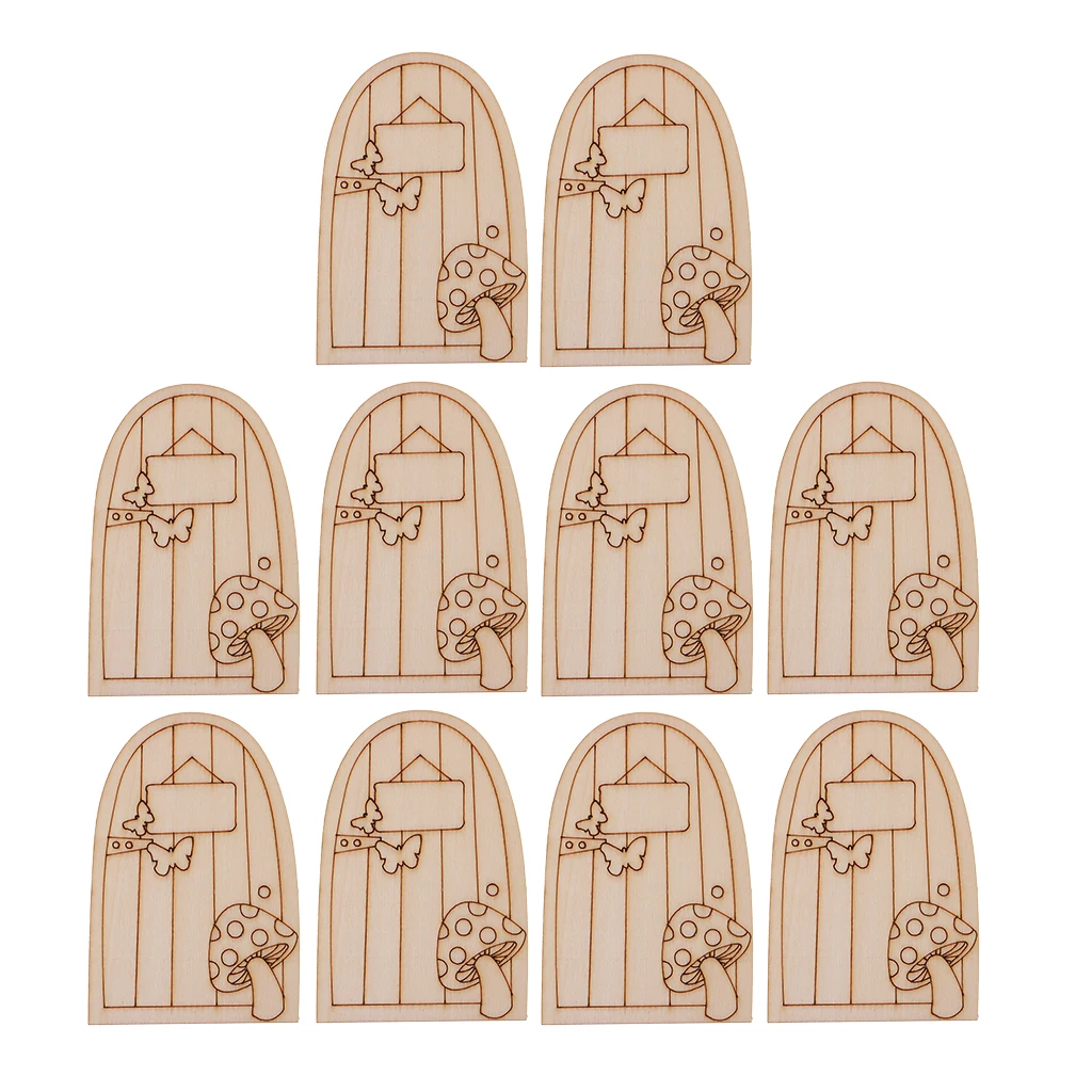 Juego de 10 puertas de hadas en madera sin pintar, 10 cm de alto - imagen 2