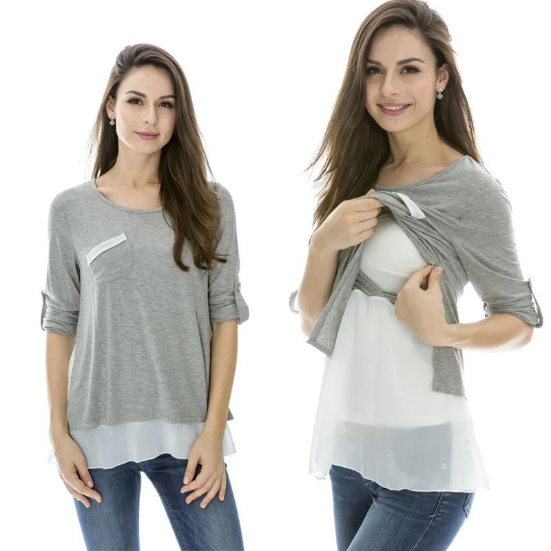 Camiseta de lactancia premamá de manga larga transpirable otoño - imagen 5