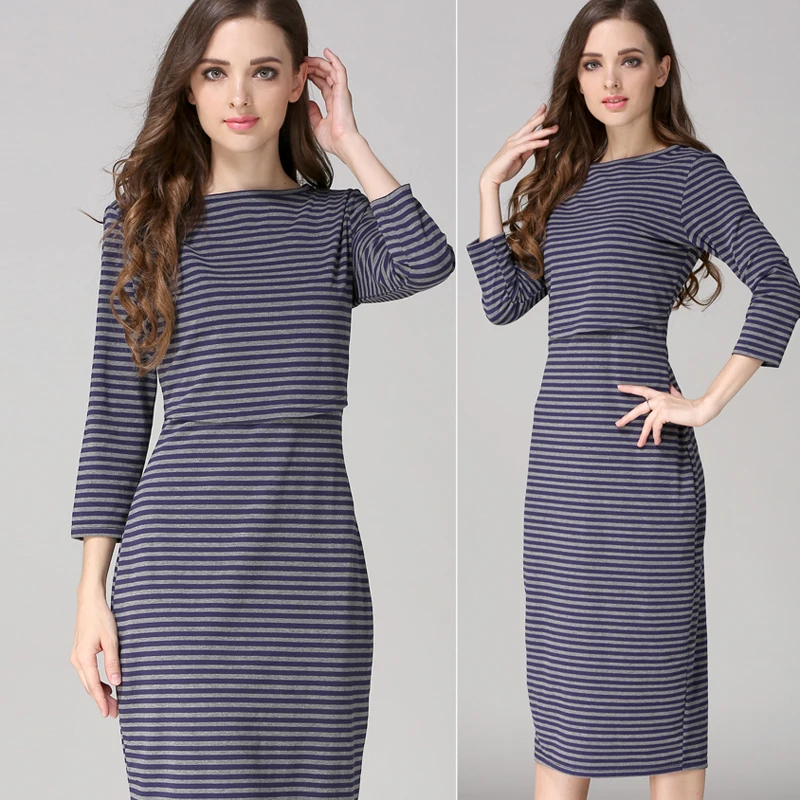 Vestido de embarazo a rayas para amamantar - imagen 2