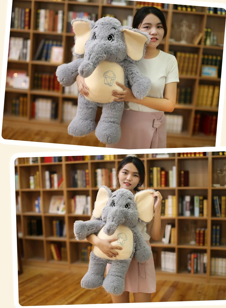 Detalle del elefante de peluche con expresión y orejas prominentes