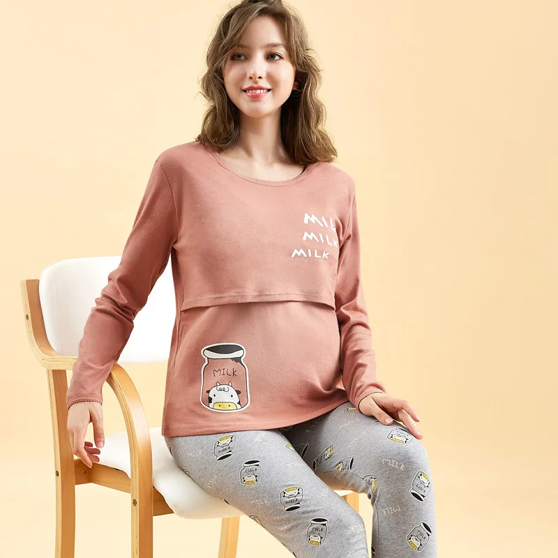 Pijama de lactancia en algodón para mujer embarazada – Manga larga - imagen 4