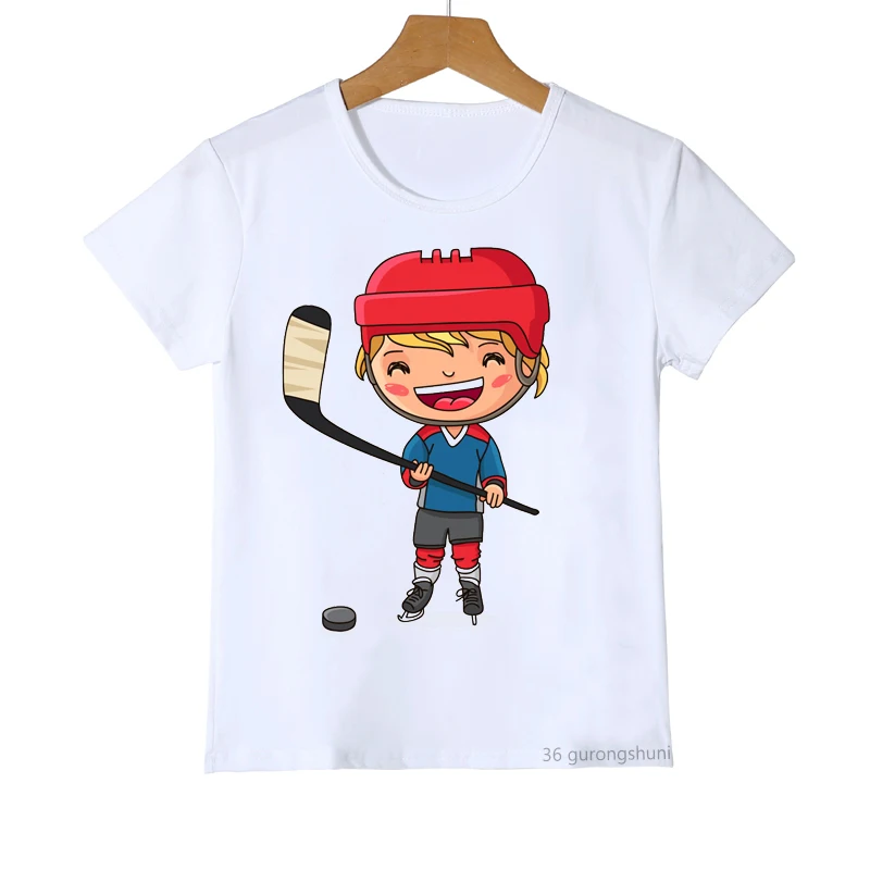 Camiseta infantil de verano con estampado de hockey