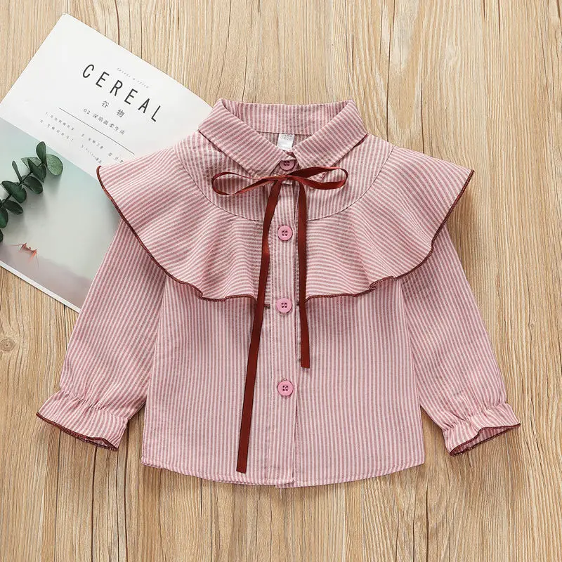 Camisa escolar de algodón a rayas, manga larga para niña - imagen 3